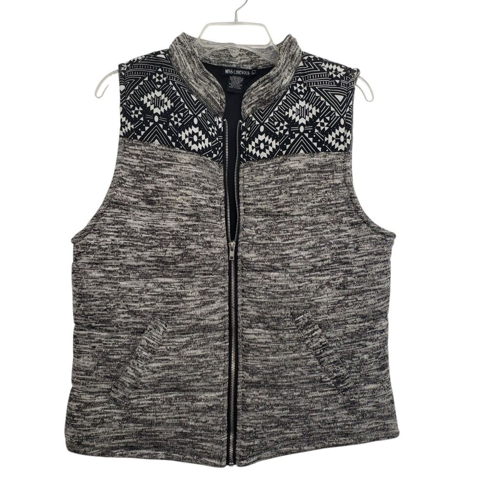 Miss Chievous Women's Black & White Aztec Print Winter Vest, Size Large